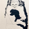 ...holding his dachshund/Pen and acrylic on recycled paper/14x11in/2021