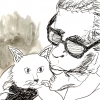 ...and his cat/Pen and watercolor on paper/8x8in/2021