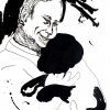 ...holding his puppy/Pen and india ink on paper/24x18in/2021
