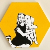 ...her dog  XII/Flashe vinyl paint and acrylic on hexagonal canvas/10x11.5in/2021