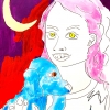 ...her dog XV/Pen, watercolor, acrylic and meal leaf on paper/24x18in/2021