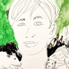 ...black white and green/Pen and watercolor on rendr paper/12x9in/2021