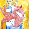 ...her cat IV/Pen and watercolor on paper/24x18in/2021